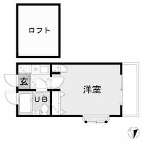 【間取】　１Ｋ　洋室4.8帖　+　ロフト3.7帖　角部屋